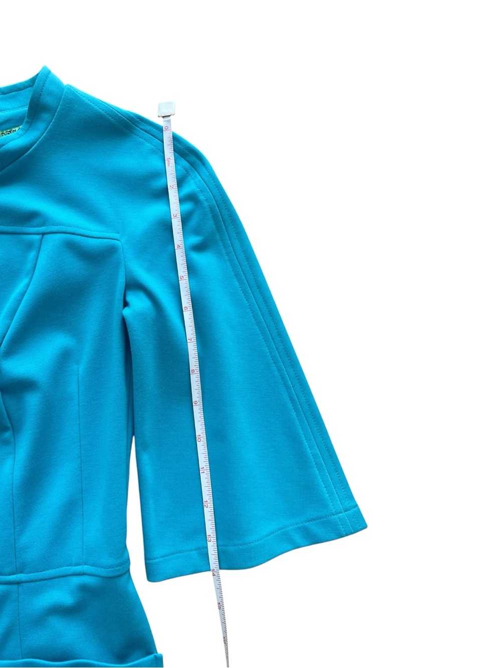 Sleek Turquoise Midi Dress with Flared Sleeves Size 34 - Picture 12 of 15
